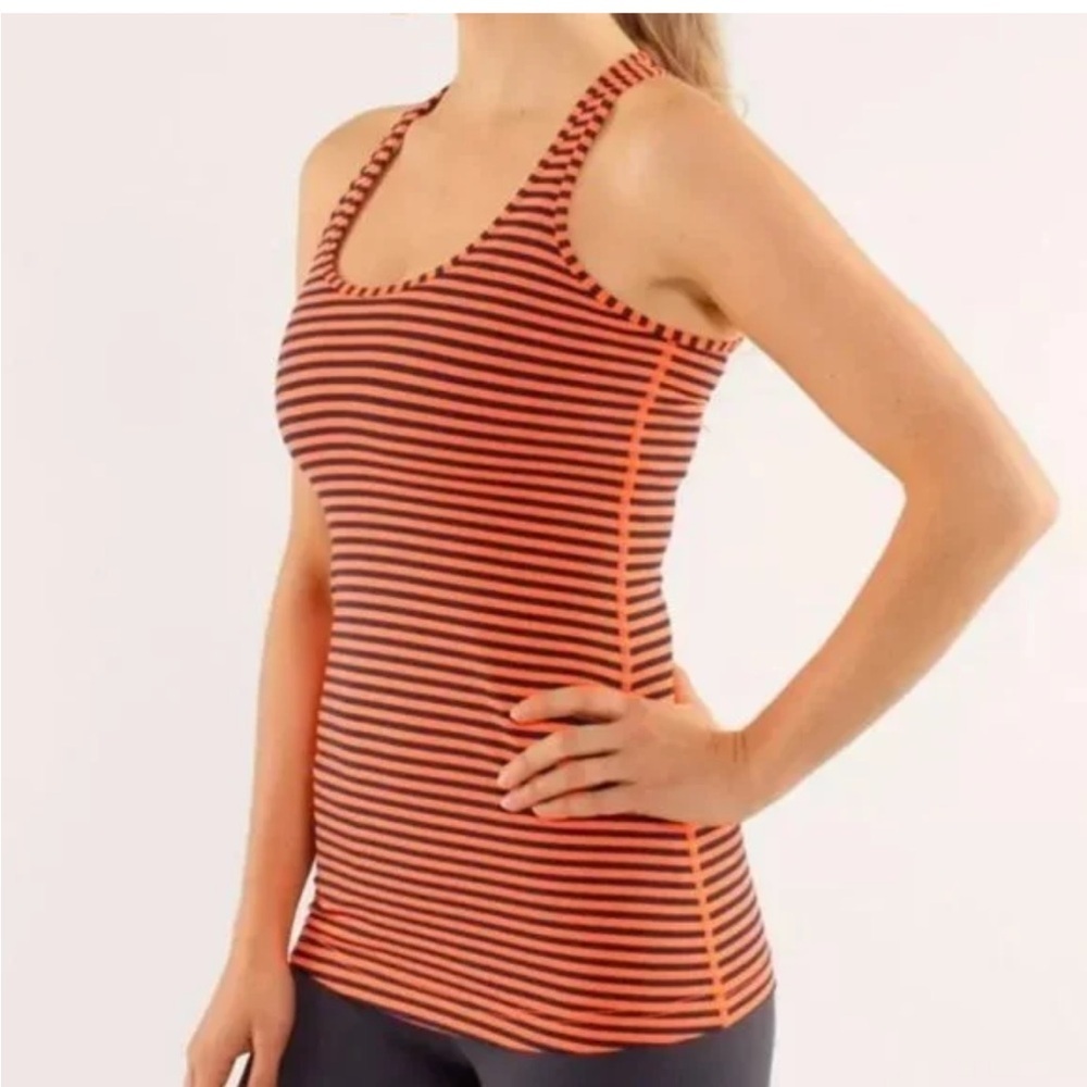 Lululemon Orange Navy Blue Stripe Cool Racerback Tank Top-EUC-Sz 6 ☀️​​
